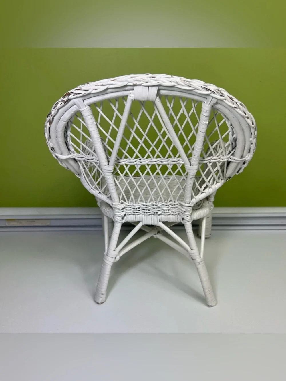 Vintage White Wicker Doll Chair Victorian Style 13 inches Toy